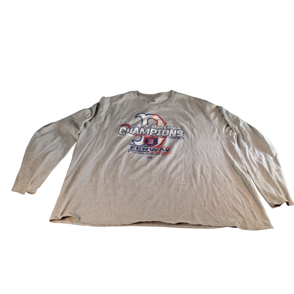 Boston Red Sox Shirt Men 3XL Grey 2018 ALCS Champions Majestic Long Sleeve Tee